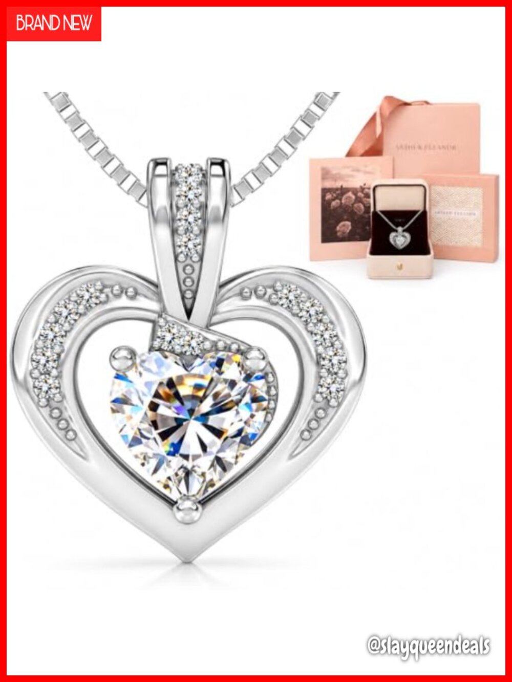 Moissanite Heart Necklace 925 Sterling Silver 18in Women Gift